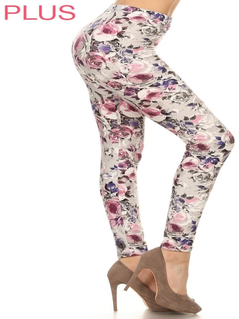 Women One Size Plus-Fits Sizes 12-20 Yoga Leggings Buttery Soft Pink Flowers